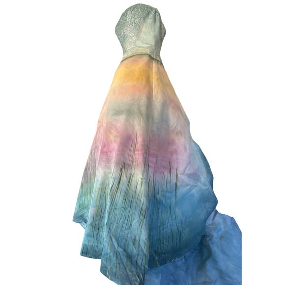 Hand-Painted One of a kind Strapless Beaded Sunset Ombre Gown -Art Couture Sz 6 - Picture 6 of 16